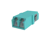 Shuttered LC Duplex Fibre Optic Adapter, Aqua - Front View