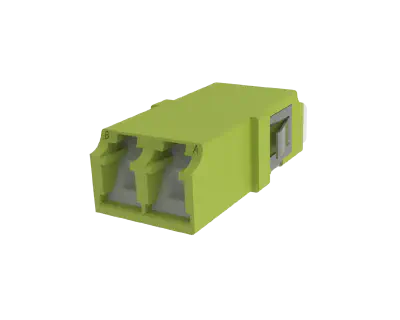 Shuttered LC Duplex Fibre Optic Adapter, Lime Green - Front View
