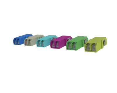 Shuttered LC Duplex Fibre Optic Adapters, Various Colours