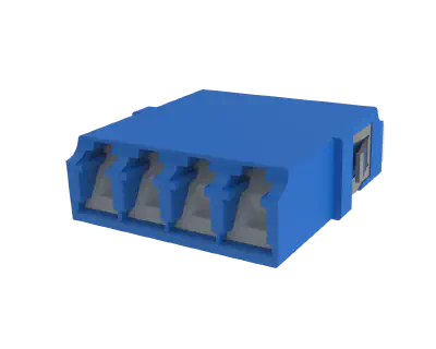Shuttered LC Quadplex Fibre Optic Adapter, Blue - Front View