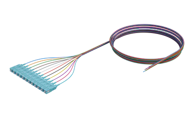 900um Buffered OM4 Optical Fibre Pigtail, SC/UPC, Aqua, Coloured 12 Pack